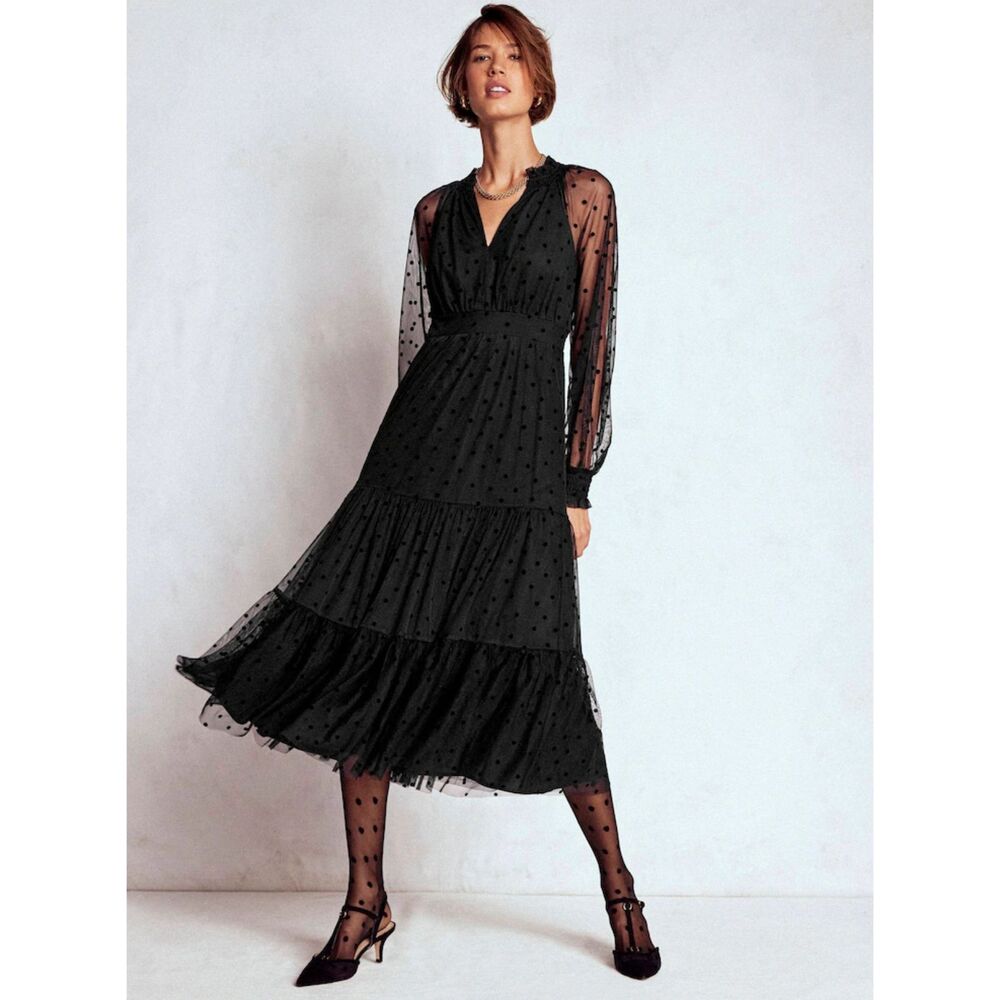 NWOT Boden Black Lucille Tulle Midi Dress, US 2R